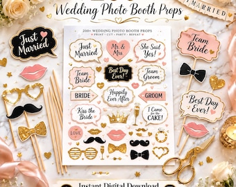 Photo Booth Props Wedding Printable Editable Bundle Bachelorette Party
