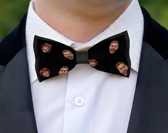 Custom Photo Bow Tie Personalized | Couple Face Bow Tie | Photo Bow Tie Gift for Him | Pre-Tied Bow Tie | Custom Kerchief Scarf Gift