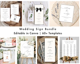 Wedding Sign Bundle Canva | Minimalist Signage Set | Reception Stationery Kit | 60+ Templates