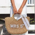 Personalized Straw Beach Bag | Custom Mrs Tote, Pearl Rhinestone Bride Honeymoon Bag product logo