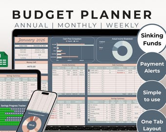 Monthly Budget Planner 2026 Spreadsheet  Sinking Funds | Google Sheets Budget Tracker | Finance Budget Template | Debt & Bills Tracker