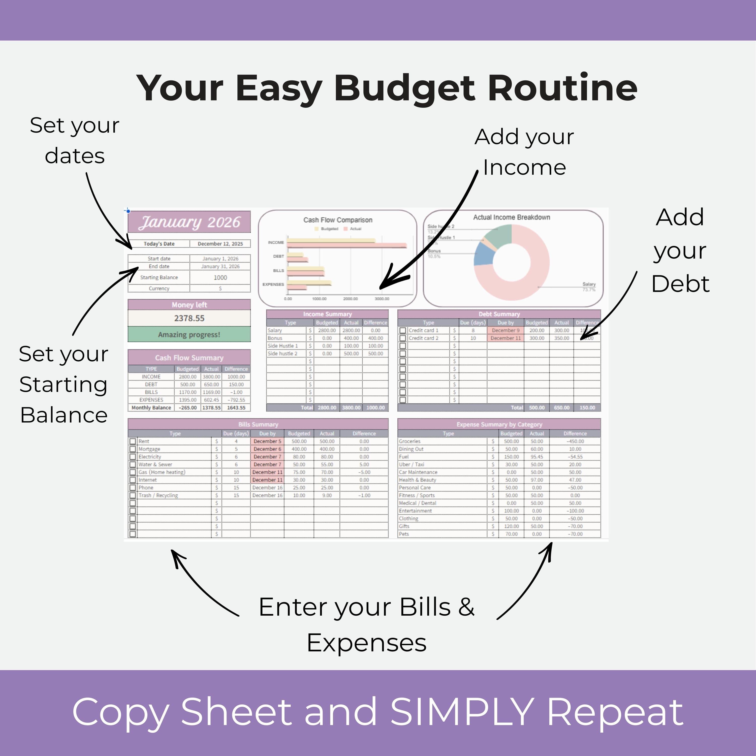 Annual Budget Planner Google Sheets Yearly Finance Tracker Monthly ...