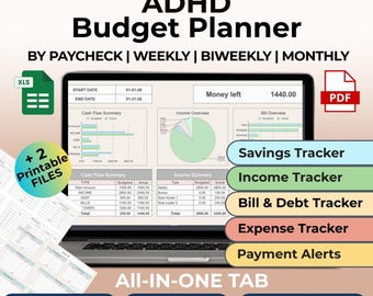 ADHD Budget Planner Google Sheets+ Printables Monthly Bill Tracker, Weekly Paycheck Budget, Income Expense Tracker, Financial Planner