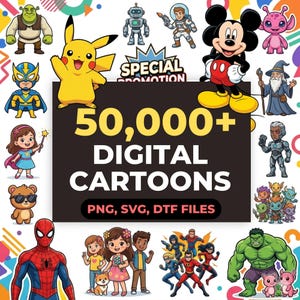 50000+ Funny Cartoon Mega Bundle, Cartoons Clipart, Sublimation Design, Tumbler Png, Cartoon Characters, Cartoon png, T Shirts Design Bundle