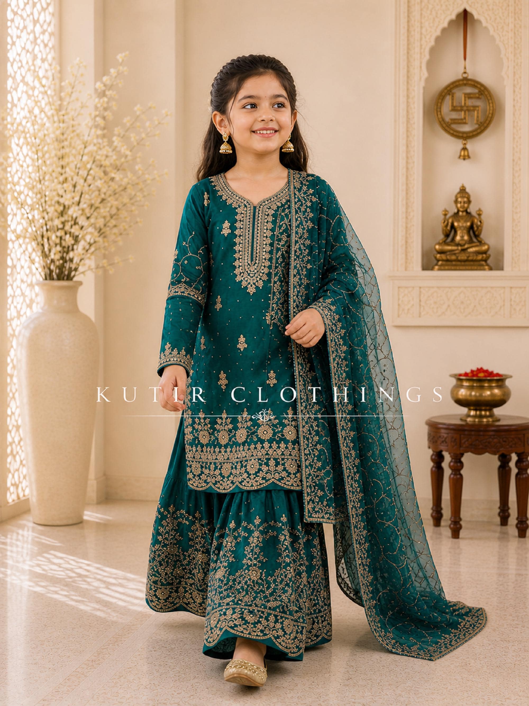 teal and gold indian dress Blue Real Georgette Embroidery main image 1