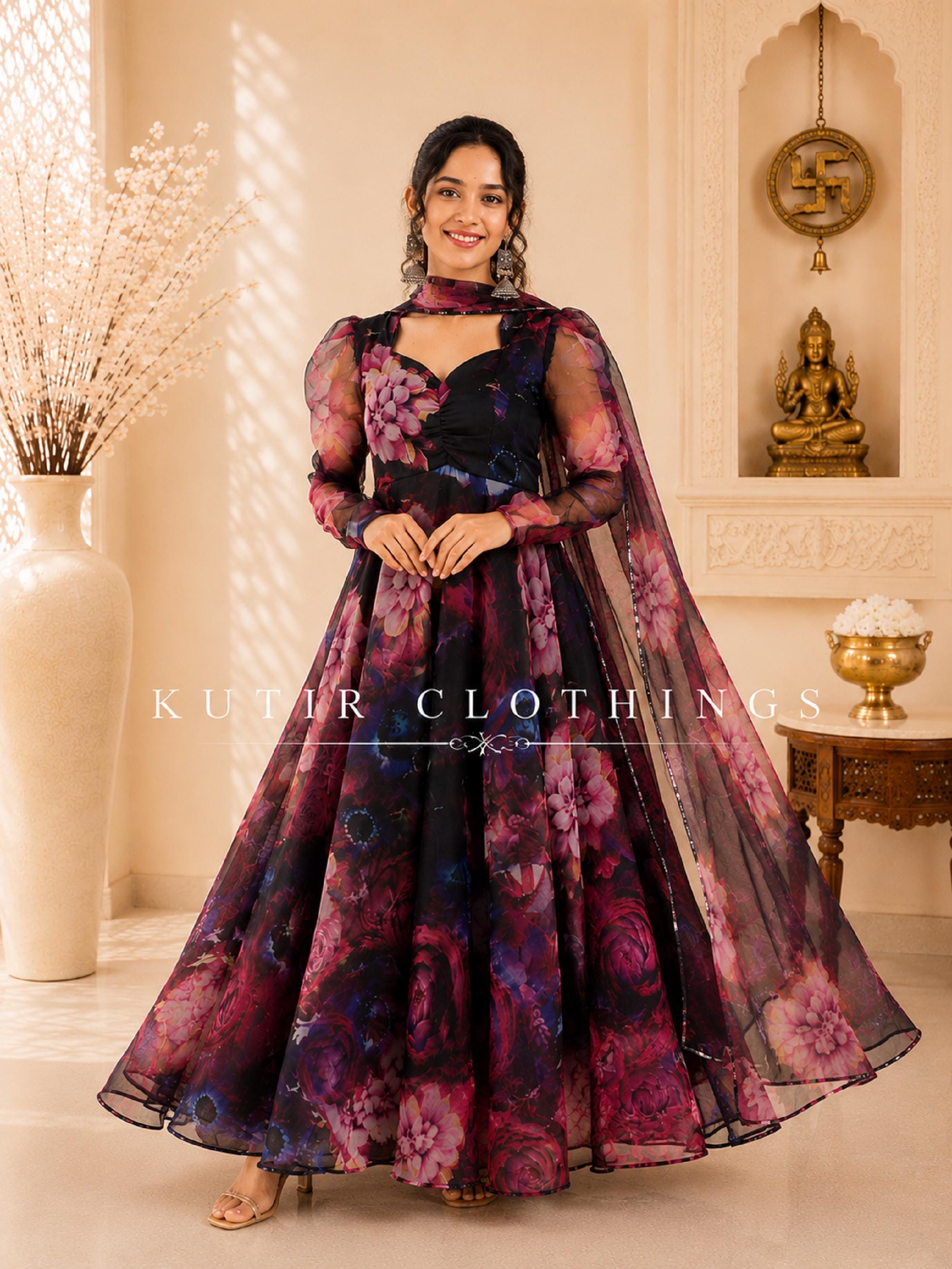 open lace back dress Wedding Reception Party Wear Wine Anarkali Suit Wine / 6-US S (38)