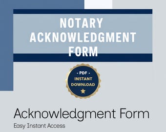 Acknowledgment Form Printable | Notary Acknowledgment PDF | Notary Form Template | State of County of Acknowledgement | Notary Public Form