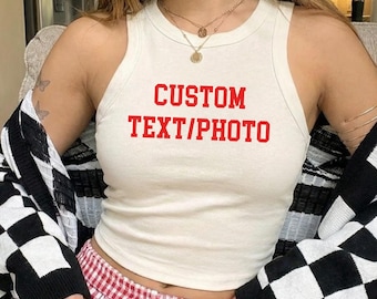 Custom Text Tank Top, Bella Canvas® Custom Photo Racer Tank, Choose Your Own Text Tank Top, Custom Y2K Racer Tank, Personalized Tank Top
