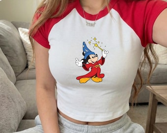 Disney Fantasia Mickey Sorcerer Bella Canvas Women Raglan Baby Tee, Y2K Mickey 90s Vintage, Fantasia Mickey Shirt