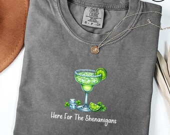 Here for the Shenanigans St Patricks Day Shirt, Irish Girl Shirt, Martini Cocktail Shirt, St Patrick's Day Women's Tee