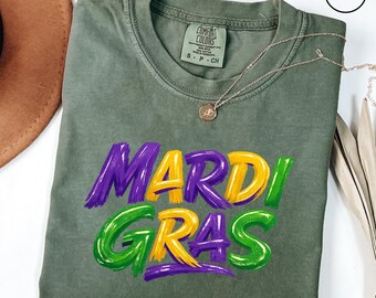 Comfort Colors® Retro Mardi Gras Shirt, Brush Mardi Gras Tee, Mardi Gras Party Outfit, Mardi Gras Gift for Women