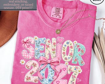 Senior 2027 Floral Coquette Bow Comfort Colors T-Shirt, Graduation Gift for Senior, High School Senior 2027