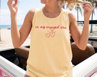Custom In My Engaged Era Coquette Locket Comfort Colors Tank Top, Future Mrs Engagement Gift, Personalized Bride To Be Shirt