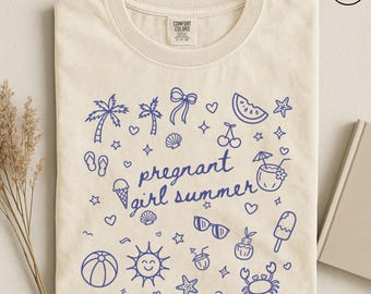 Pregnant Girl Summer Beach Comfort Colors T-Shirt, Beach Pregnancy Announcement Tee, Summer Baby Shower Tshirt, Gift for Pregnant Friend
