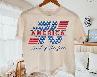 1776 America Comfort Colors® Boxy Shirt, Land of the Free USA 4th of July Top, Retro USA Patriotic Graphic Tee, Women's 4th of July Tee