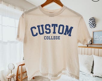 Custom College University Comfort Colors Boxy Shirt, Personalized Varsity School Tee, University Gift, Personalized College Women Tee