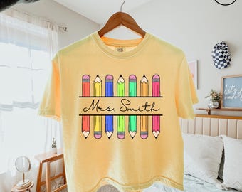 Personalized Teacher Comfort Colors Women Boxy Shirt, Custom Name Teacher Tee, Back To School Shirt Kindergarten Teacher,Teacher Team Shirts