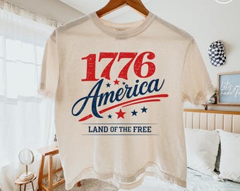 1776 America Comfort Colors® Boxy Shirt, Women's 4th of July Tee Land of the Free USA 4th of July Crop Top, Retro USA Patriotic Graphic Tee