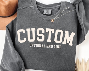 Comfort Colors® Custom Text Sweatshirt, Varsity Style Design, College Letters Crewneck, Customizable Vintage Sweatshirt