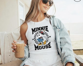 Retro Mickey Minnie Mouse Women Racer Tank Top, Classic Mickey Racerback, Retro Checkered Mickey, 1928 Disney Shirt