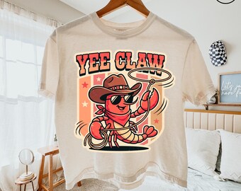Lobster Cowboy Comfort Colors® Boxy Shirt, Yee Claw Tee, Funny Western Beach Shirt, Trendy Cute Lobster Tee