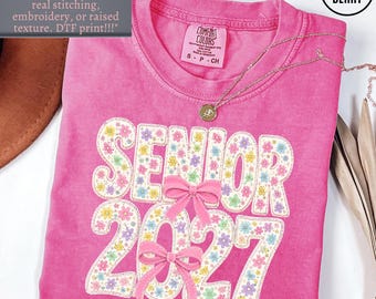 Senior 2027 Floral Coquette Bow Comfort Colors T-Shirt, Graduation Gift for Senior, High School Senior 2027, Graduation Gift Ideas