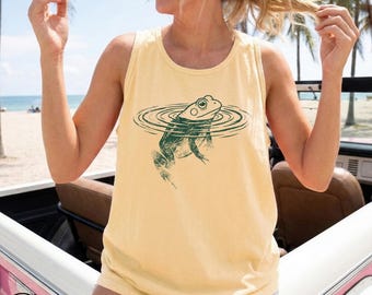 Frog Swimming Comfort Colors Tank Top | Vintage Frog Shirt | Funny Animal Graphic Tee