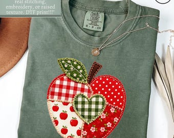 FAUX Patchwork Teacher Comfort Colors® Shirt, Teacher Gift Apple, Back to School Apple T-Shirt, Teacher Appreciation Gift for New Teacher