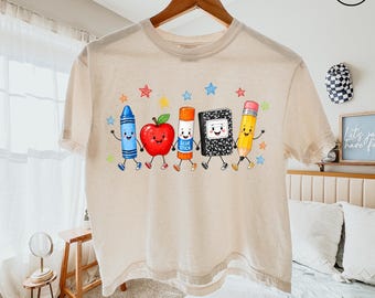 Funny Teacher Life Comfort Colors® Boxy Shirt, Back To School Gift, Preschool Teacher School Supplies T-shirt, Apple Pencil Notebook Shirt