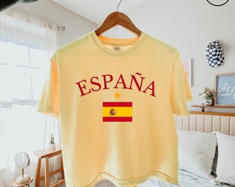 Espana Spain Football Comfort Colors Boxy Shirt Country 2026 Womens T-Shirt Top, Spain Flag Shirt