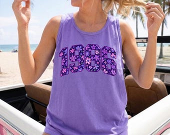 Custom 40th Birthday Comfort Colors Tank Top, Floral 1986 Birthday Shirt, Personalized Year Tee, Vintage Year Tank Top, Forty Birthday Gifts