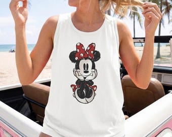 Cute Minnie Mouse Classic Sketch Cute Vintage Portrait Comfort Colors Tank Top, Retro Disney Trip Shirt, Disney Family Vacation