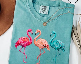 Comfort Colors® Flamingo Summer Shirt, Hello Summer Flamingo Shirt, Beach Vacation Tee, Cute Summer Shirt Women, Vacation Outfit