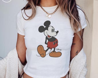 Retro Mickey Mouse Disney Bella Canvas Baby Tee, Classic Mickey Shirt, Disneyland Baby Tee, Retro Mickey Mouse 90's Style Y2K Top