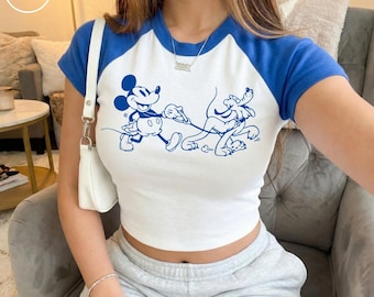 Vintage Disney Sketch Bella Canvas Baby Tee, Mickey Mouse Sketch Raglan Baby Tee, Retro Mickey Pluto Besties Sketch Crop