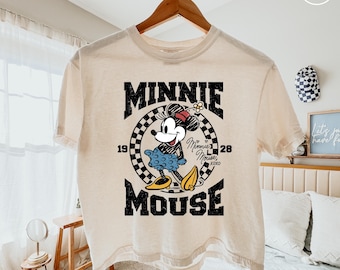 Retro Mickey Minnie Mouse Comfort Colors Women's Boxy Shirt, Classic Mickey Racerback, Retro Checkered Mickey Minnie, 1928 Disney Shirt