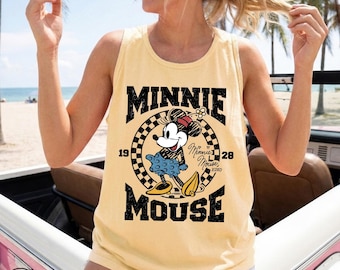 Retro Mickey Minnie Mouse Comfort Colors Tank Top, Vintage Disney Shirt, Classic Mickey Tank Top, Retro Checkered Mickey, 1928 Disney Shirt