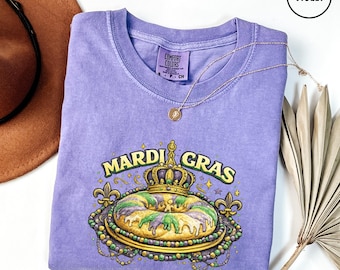 Comfort Colors® Retro Mardi Gras King Cake Shirt, Mardi Gras Party Outfit, Fleur De Lis Shirt, Mardi Gras Gift for Women