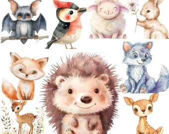 Imágenes prediseñadas florales de animales del bosque caprichosos: Gráficos para guardería (Descarga digital34 png)