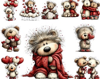 Valentine Teddy Bear Clipart: 30 PNG & JPG Files (Digital Printable)