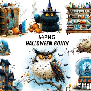 ハロウィンメガPNGバンドル、おもしろくて不気味な雰囲気のPNG、かわいいレトロな秋のクリップアート、トリックオアトリート、ホラーゴーストパンプキン魔女デザイン