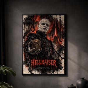 Pinhead Hellraiser Poster, Cenobite Horror Movie Print, Puzzle Box Wall Art, Framed or Unframed, Gothic Decor, Horror Fan Gift