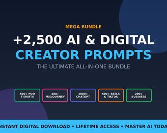 2500 AI Prompts for POD, TikTok, Business. Bundle