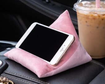 Fluwelen standaard voor telefoonkussen – zachte driehoekige telefoonhouder, handsfree telefoonstandaard voor bed, bank, auto (geparkeerd), tablet en smartphone