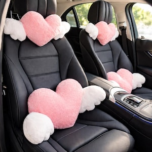 Heart Shaped Plush Car Seat Neck Pillow with Love Wings Design, Cozy Travel Accessory, Unique Gift Idea, Handmade Style, Home Decor