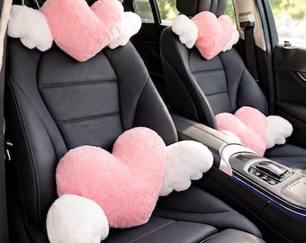 Hartvormig pluche autostoel nekkussen met liefdesvleugels ontwerp, gezellig reisaccessoire, uniek cadeau-idee, handgemaakte stijl, woondecoratie