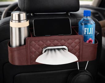Luxury Car Back Seat Organizer with Hooks – Premium PU Leather Auto Storage Box, Elegant Interior Upgrade, Travel & Daily Car Accessory
