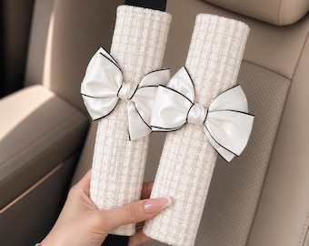 Luxe autogordelhoes met strik voor dames, schattige tweed gordelbeschermer, zacht schouderriemkussen, flirterige autoaccessoires