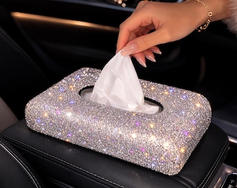 Luxe autotissuehouder met strassteentjes – autotissuedoos met blingbling – glamoureuze auto-accessoires – kristallen autodecor
