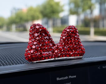 Luxury Crystal Car Dashboard Bow Decor – Sparkly Rhinestone Dashboard Ornament for Women, Cute Girly Auto Interior Accessory Gift